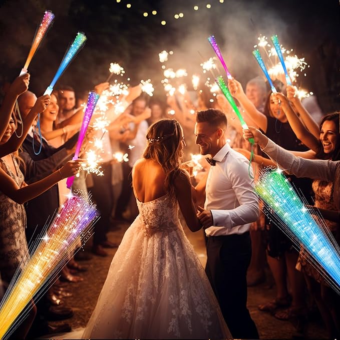 100 PCS Glow Fiber Wands Sticks, LED Light Wands, Glow in The Dark Party Supplies, Fiber Optic Wands, LED Flashing Sticks, Fiber Optic Light Wand Stick for Party, Wedding, Halloween & New Year