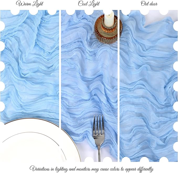 15 Pack Light Blue Cheesecloth Table Runner 17 x 108 Inch Fall Thanksgiving Boho Rustic Farmhouse Gauze Cheese Cloth Runner for Wedding Party Baby Shower Home Decor Holiday Decorations