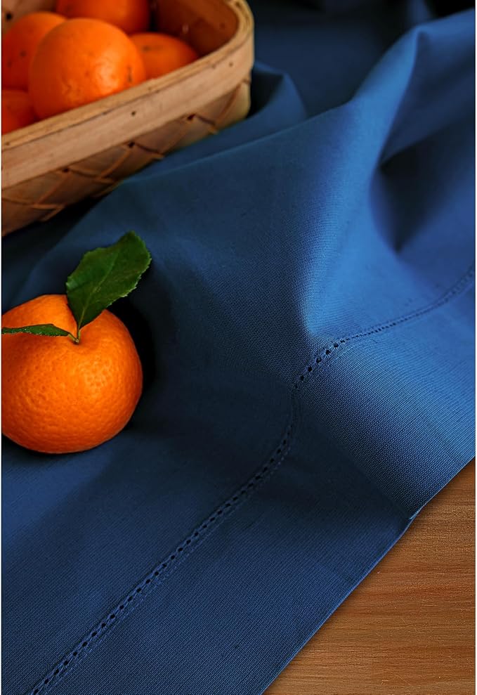 Solino Home Cotton Linen Napkins Set of 4 - Hemstitch Lapis Blue Dinner Napkins Cloth 20 x 20 Inch for Winter - Handcrafted and Machine Washable