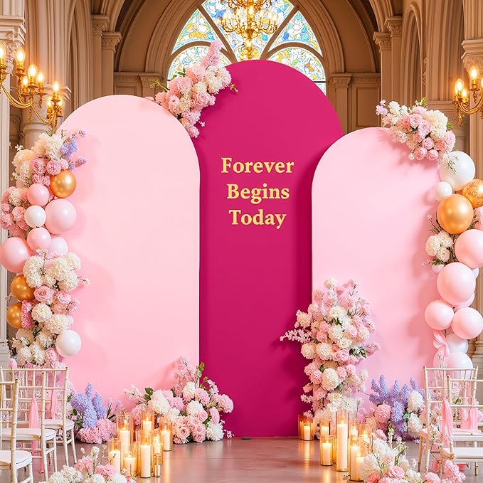 Pink and Hot Pink Arch Cover 3 Set-7.2FT, 6.6FT, 6FT Arch Backdrop Cover Spandex Fitted 2- Color Fabric Stand Covers for Baby Shower Girls Birthday Party Wedding Photo Background Decorations