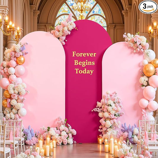 Pink and Hot Pink Arch Cover 3 Set-8FT, 7.2FT, 6.6FT Arch Backdrop Cover Spandex Fitted 2- Color Fabric Stand Covers for Baby Shower Girls Birthday Party Wedding Photo Background Decorations