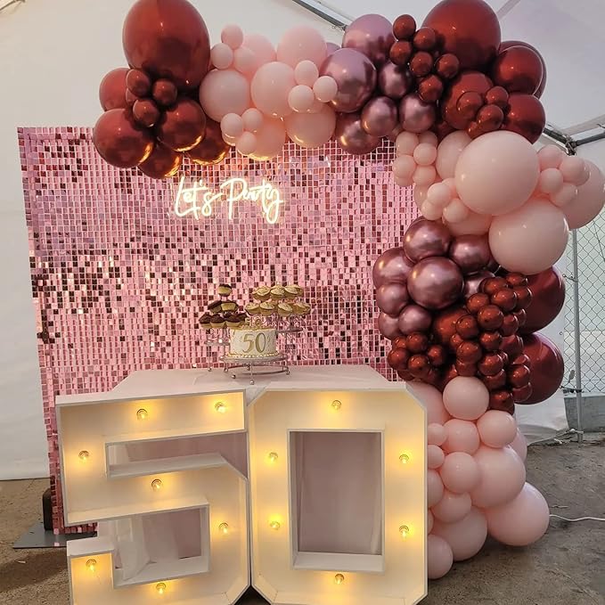 COKAOBE Pink Shimmer Wall Backdrop, 24PCS Square Sequin Shimmer Backdrop Panel, Photo Backdrops for Birthday, Anniversary, Wedding, Graduation & Bachelorette Party Decoration