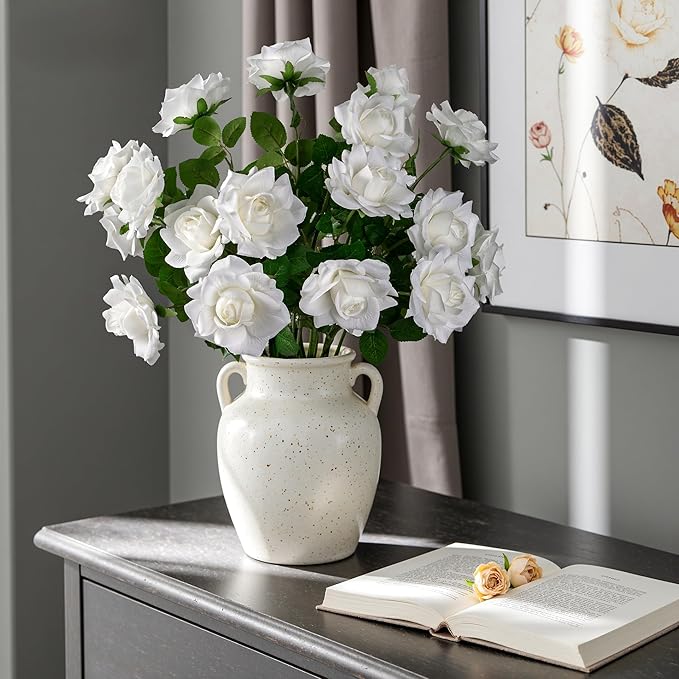 Artificial Flowers Artificial Roses Fake Roses 23.2In Long Stem Artificial Flowers for Tall Vase Silk Rose 20PCS Suitable for Wedding Party Decor Valentine's Day DIY Bouquet Spring,White