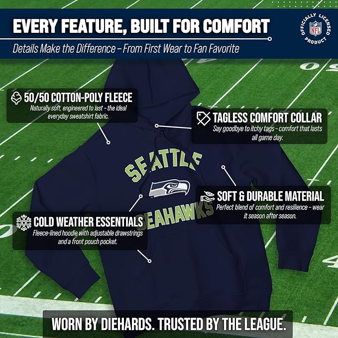 Team Fan Apparel NFL Adult Gameday Hooded Sweatshirt - Poly Fleece Cotton Blend - Stay Warm and Represent Your Team in Style