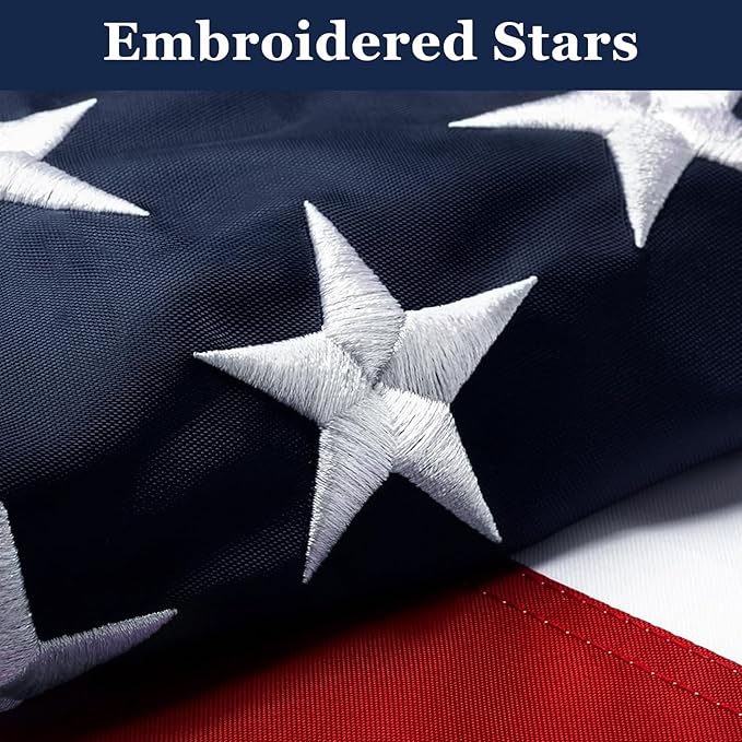 American Flags for Outside 5x8 Ft. American Flags 5x8 Ft Outdoor Heavy Duty. Indestructible US Flags with Embroidered Stars, Sewn Stripes, 3 Brass Grommets and Vivid Colors.