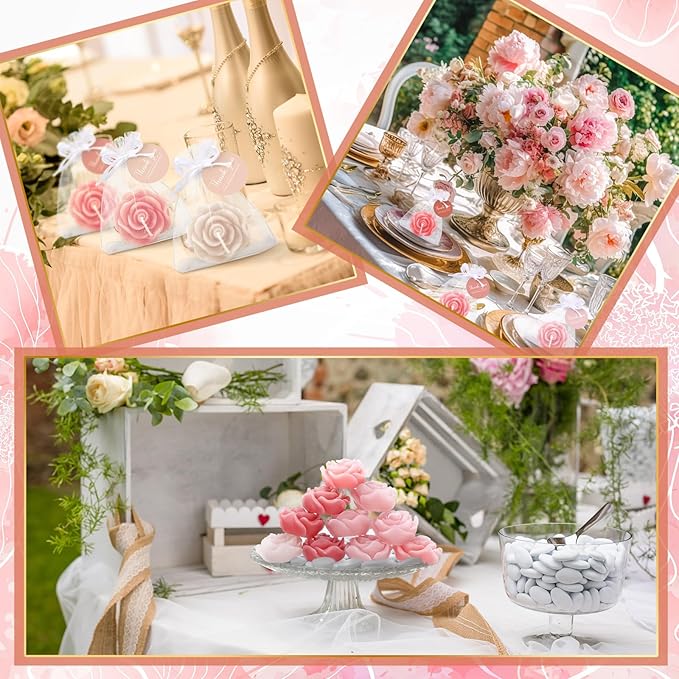 Treela 50 Set Flower Candles Wedding Favor for Guests Mini Pink Champagne Rose Shaped Tealight Candles for Return Gift Wedding Birthday Bridal Shower Housewarming Party