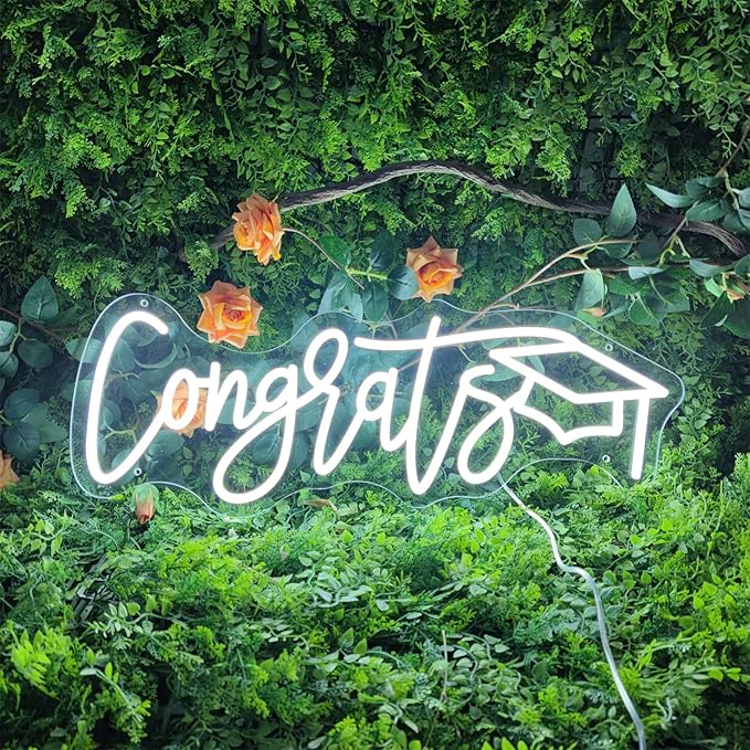 Congrats Grad Neon Sign Congrats Neon Signs for Wall Decor, Congrats Grad Sign Congratulations Sign Congrats Grad Led Sign for Backdrop Congratulations Backdrop Graduation