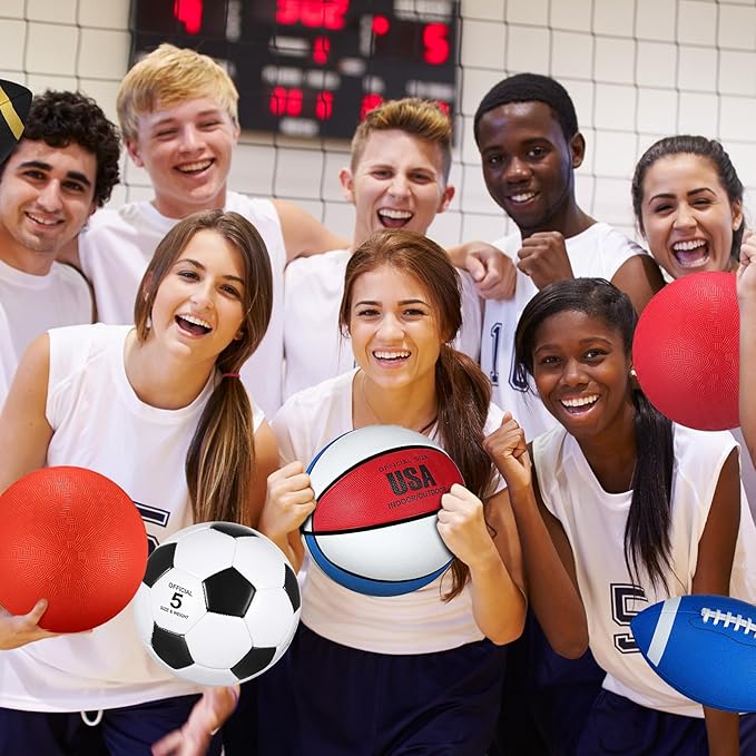 Deekin 8 Pcs Assorted Sport Balls Set Official Size Basketball Football Soccer Playground Balls with Pump and Bag Multi Athletic Ball for Youth Adult Outdoor Indoor Holiday Sports Gifts