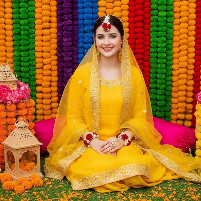 Giegxin 15 Pack Marigold Garland for Decoration 5 ft Long Strands Faux Artificial Marigold Flowers for Dia De Los Muertos Diwali Indian Wedding Party Decorations(5 Colors)
