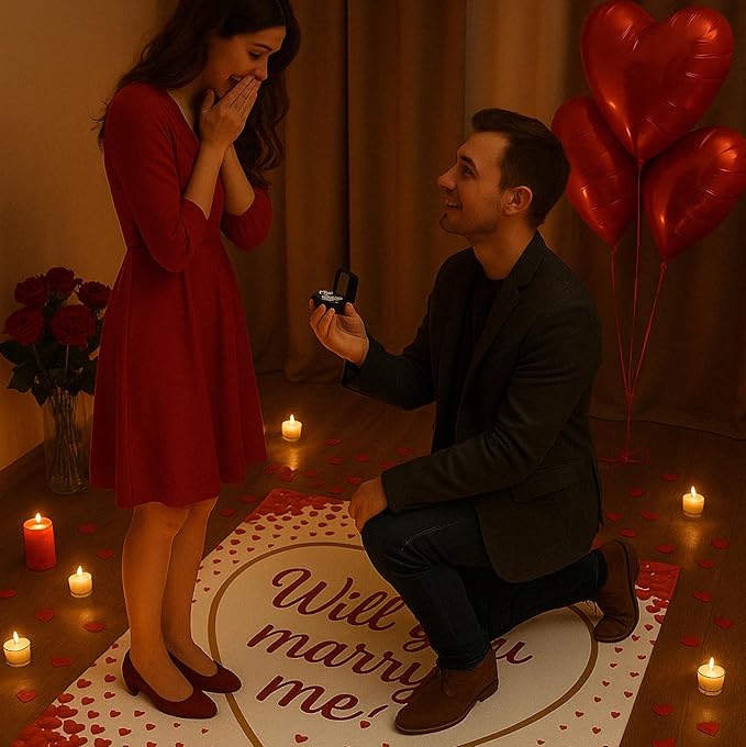 Proposal Blanket & 2,000 Artificial Rose Petals - 60 x 80” in - Wedding Proposal Kit - Will You Marry Me? Blanket For Engagement Decoration