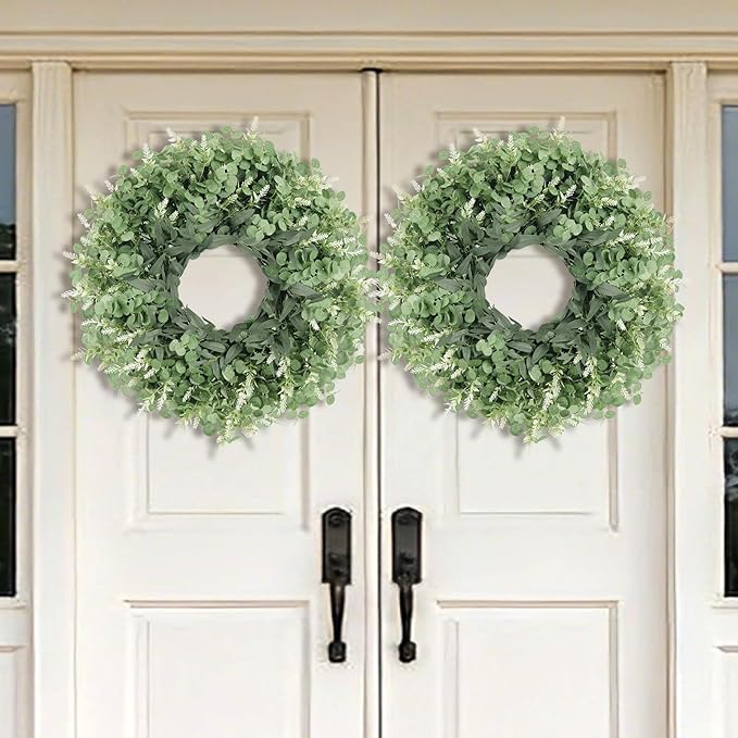 26 Inch Large Eucalyptus Wreath for Front Door, Porch, Window SpringWreaths Green Wreath Artificial Greenery Door Wreaths Decor for Outdoor Indoor Home Farmhouse Spring Summer Fall All Seasons
