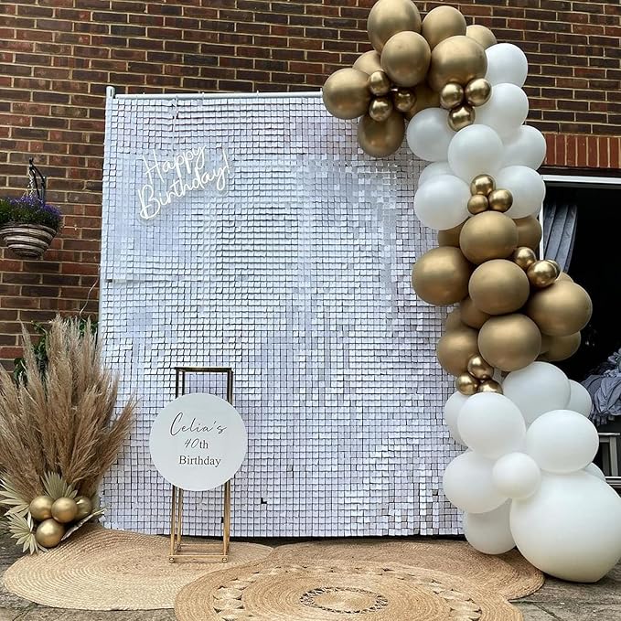 COKAOBE Matte White Sequin Wall Backdrop, 24PCS Square Sequin Shimmer Backdrop Panel, Photo Backdrops for Birthday, Anniversary, Wedding, Graduation & Bachelorette Party Decoration