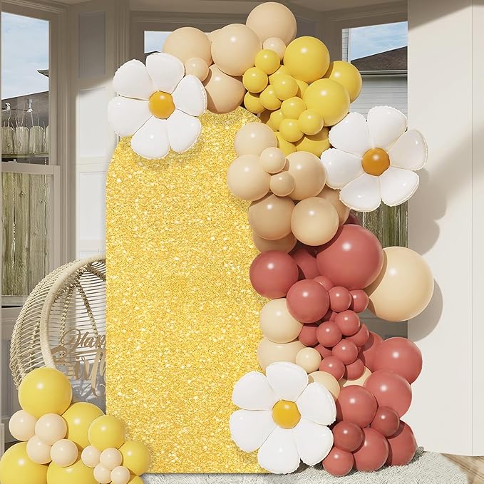 FUHSY Gold Arch Cover 7.2FT Seuqin Arch Backdrop Stand Cover Chiara Arches Covers Fabric Party Arched Stand Covers 2-Sided Metallic Backdrop Panels for Happy Birthday Balloon Decor