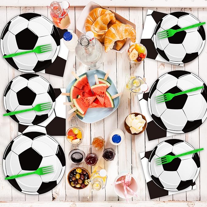 50 Guests Soccer Plates and Napkins Party Supplies Soccer Birthday Party Decorations Disposable Tableware Set Soccer Ball Dinnerware Favor for Party Decoration Favors, 200PCS