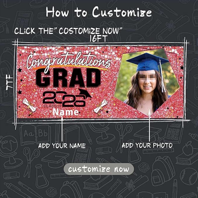 Custom Garaduation Garage Door Banner Cover 16 x 7 ft Class of 2026 Congrats Grad Party Backdrop Personalized Graduation Decoration(Pink and Black)
