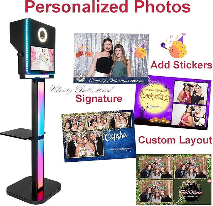 Mirror Photo Booth with Printer, 15.6" Touch Screen Selfie DSLR Photobooth Machine RGB Lights Stand for Events Wedding Party Flight Case (White Color+ Printer No Camera)