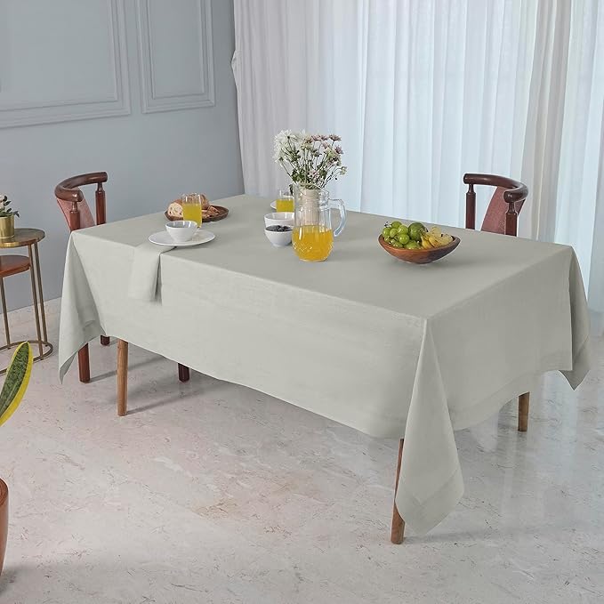 D'Moksha Homes Linen Tablecloth 60 x 120 Inch - 100% Pure Linen Silver Grey Table Cloth for Rectangle Tables - Machine Washable Cloth Tablecloth for Spring, Easter