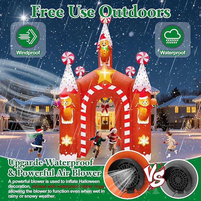 Kalolary 13FT Christmas Inflatable Archway with LED Light, Large Gingerbread Man Tunnel Inflatable Christmas Castle Yard Inflatables Xmas Blow Up Outdoor Decoration for Holiday Party Home Lawn Family