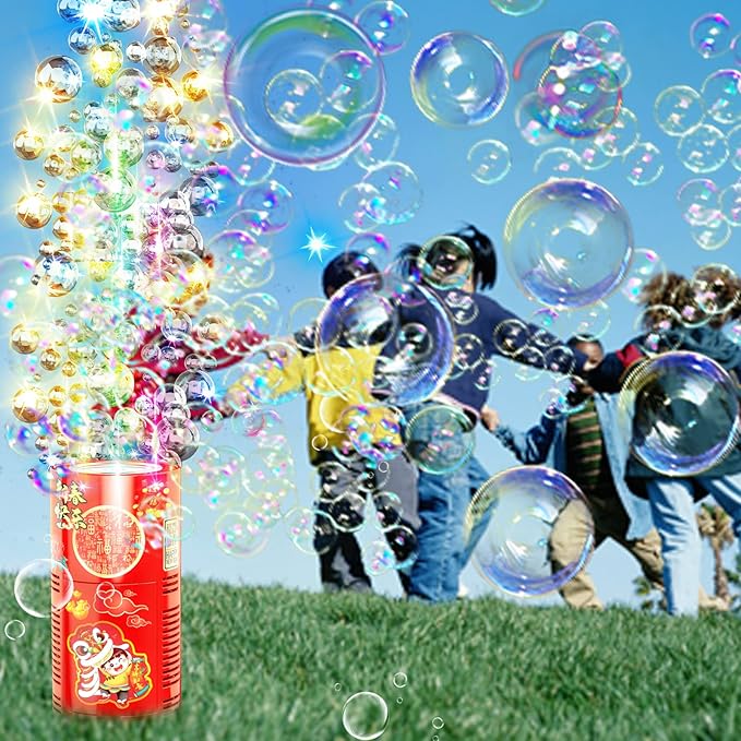 4 PCS Fireworks Bubble Machine with 4x80ml Bubble Solution, Portable Automatic Bubble Machine with Lights and Closeable Music, Bubble Maker Toys for Kids Outside Activities Parties Wedding