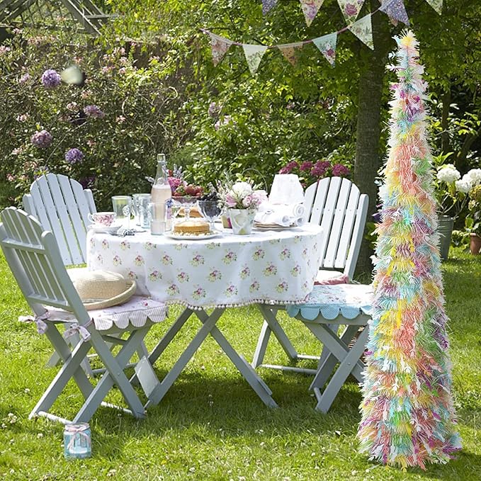 Easter Tinsel Tree, 5FT Artificial Pop Up Pencil Tree Decorations Spring Easter Flower Tabletop Decor for Home Party Birthday Holiday
