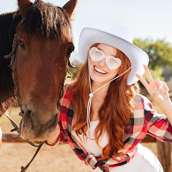 36 Pcs Adult Cowboy Hat with Paisley Bandanna Heart Sunglasses Unisex Felt Cowboy Hat Men Women Western Party Costume