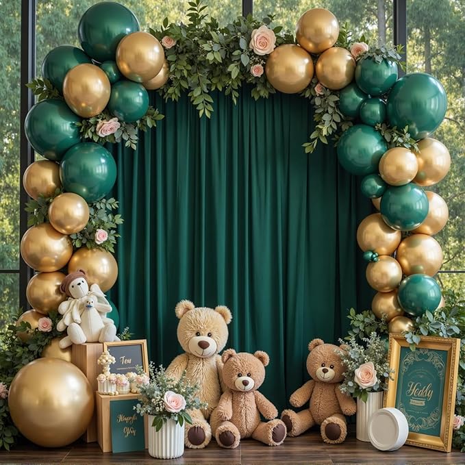 50 ft x 10 ft Wrinkle Free Hunter Green Backdrop Curtain for Parties, Polyester Dark Green Photo Backdrop Drapes 10 Panels 5x10ft for Baby Shower Wedding Birthday Party Photography Curtains