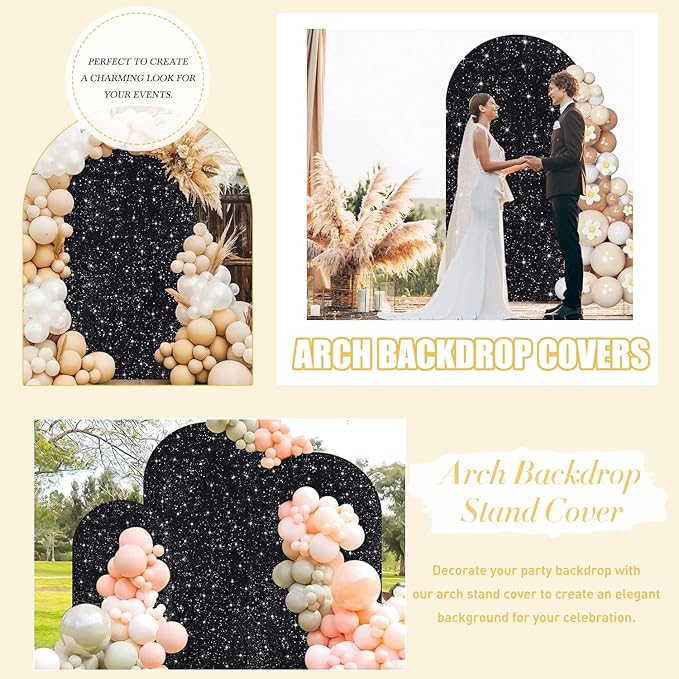 FUHSY 7.2FT Black Arch Cover Sequin Arch Stand Covers Sparkly Wedding Arch Backdrop Stand Cover Spandex Backdrop Covers for Arched Stand Chiara Arches Covers Fabric for Birthday Party Halloween