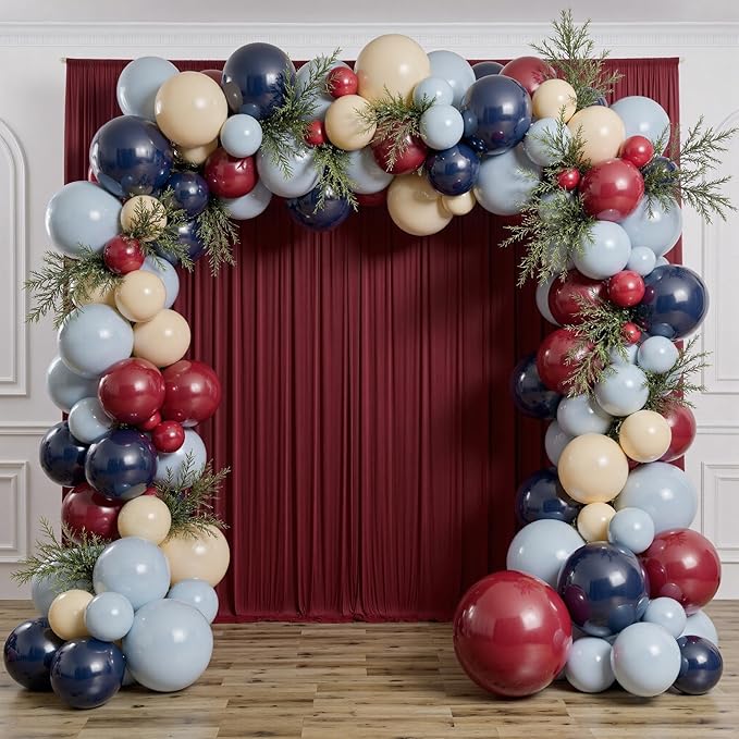 50 ft x 10 ft Wrinkle Free Maroon Backdrop Curtain for Parties, Polyester Burgundy Photo Backdrop Drapes 10 Panels 5x10ft for Baby Shower Wedding Birthday Photography Curtain Engagement Ceremony