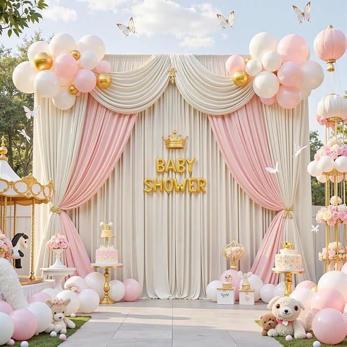 50 ft x 10 ft Wrinkle Free Champagne Backdrop Curtain for Parties, 10 Panels 5x10ft Silky Polyester Wedding Backdrop Drapes Photo Back Drop Cloth for Birthday Baby Shower Photography Background