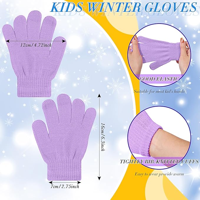 Xtinmee 100 Pcs Kids Winter Beanie and Gloves Bulk Warm Knit Hat Stretchy Full Fingers Gloves Pack Unisex Cold Weather Set