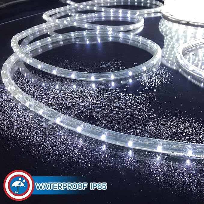 Russell Decor LED Rope Lights for Festival Holiday Party Wedding Seasonal Christmas Decoration Super Bright and Flexible Lights (Cool White, 60ft)