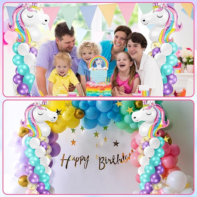 Kasyat 2 Set Party Balloon Column Stand Kit with 2 Balloons 100 Latex Balloons, Adjustable Balloon Stands Party Supplies for Girls Wedding Baby Shower Birthday (Unicorn, White)