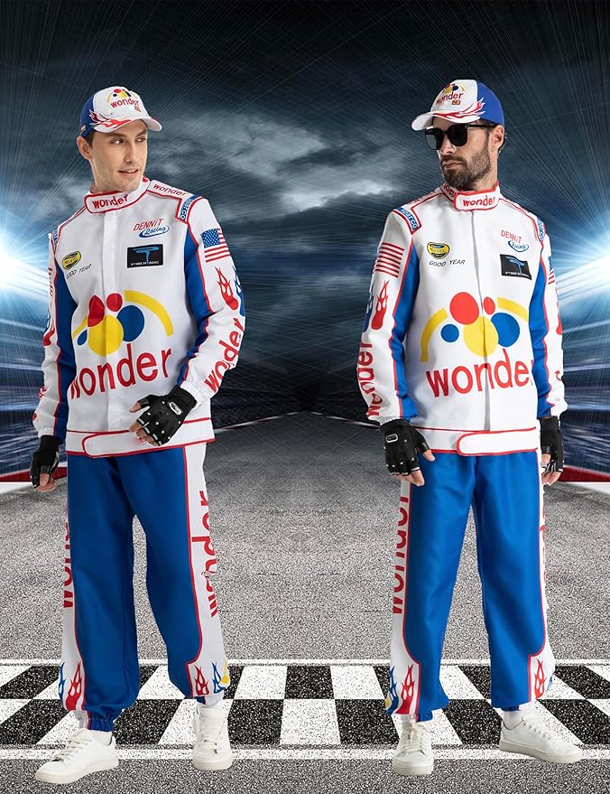 Race Car Driver Costume Jumpsuit Racing Suit Outfit Jacket Halloween Adult Men Women