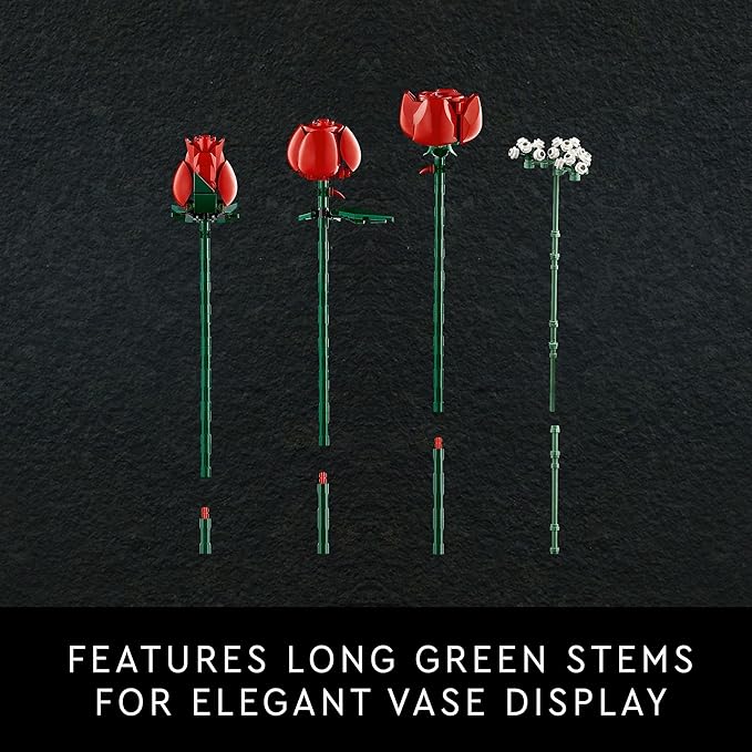 LEGO Botanicals Bouquet of Roses Artificial Flowers - Fake Red Roses Building Set for Adults, Ages 18+ - Gifts for Valentines Day for Her - Home Decor for Table Display - 10328