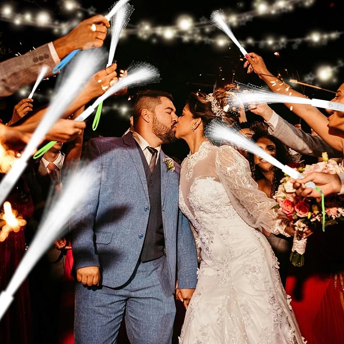 100 PCS White Fiber Optic Wands, LED Fiber Wands, Wedding Party Supplies, Glow Fiber Wands Sticks, Flashing LED Wands, Fiber Optic Light Wand Stick for Glow Party, Bar Dj, Halloween and New Year