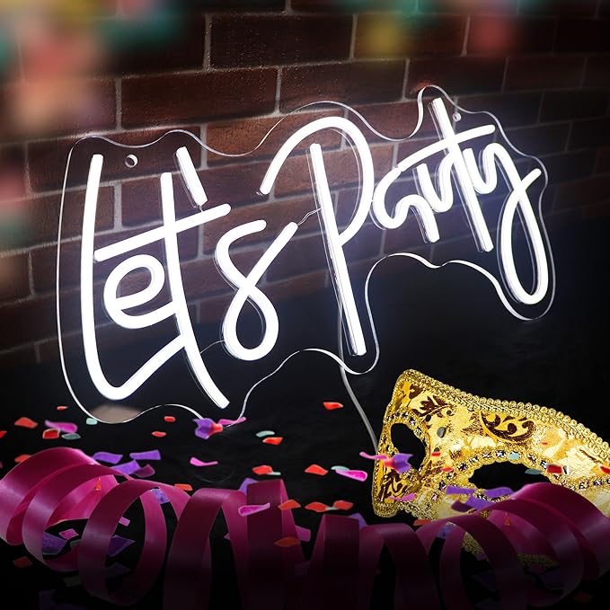 Let's Party Neon Sign for Party Decorations Let's Party LED Signs Neon Lights Sign for Party Backdrop Wall Decor Proposal Decorations Bachelorette Party Engagement Party Birthday Party Wedding Party 21.7×10.4 Inch (white)