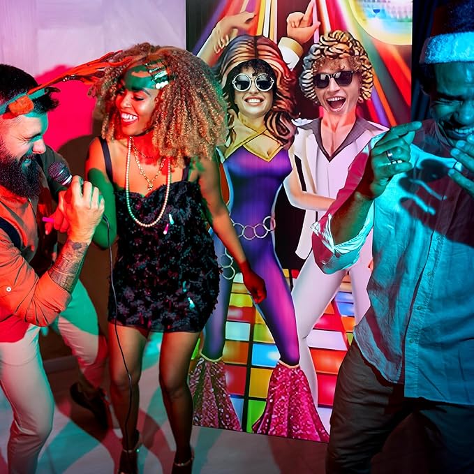 Amyhill 6 ft 70s Disco Couple Cardboard Cutout Stand up Retro Faceless Life Size Photo Prop Vintage Dance Couple Backdrop for Dance Theme Jazz Night Party Decoration