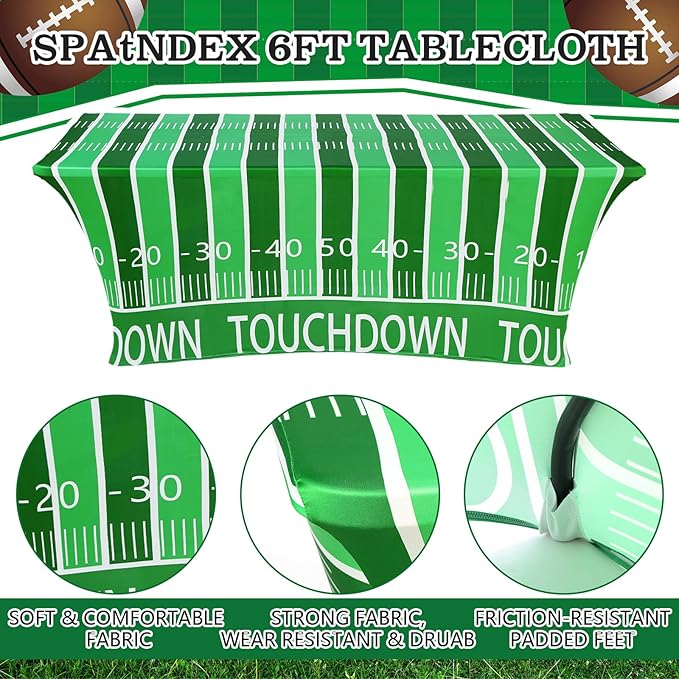 Oudain 2 Pcs Football Stretch Table Cover 6 Feet Football Spandex Table Clothes Sport Theme Party Decorations for Holiday Party Celebration Picnic Dinner Decor