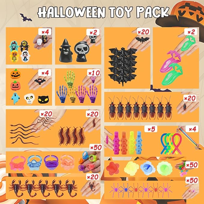 650Pcs Halloween Party Favors for Kids, Bulk Fidget Toys for Party Supplies, Halloween Treats Non Candy School Classroom Carnival Prizes, Treasure Box Toy Chest, Halloween Gifts, Goodie Bag Stuffers
