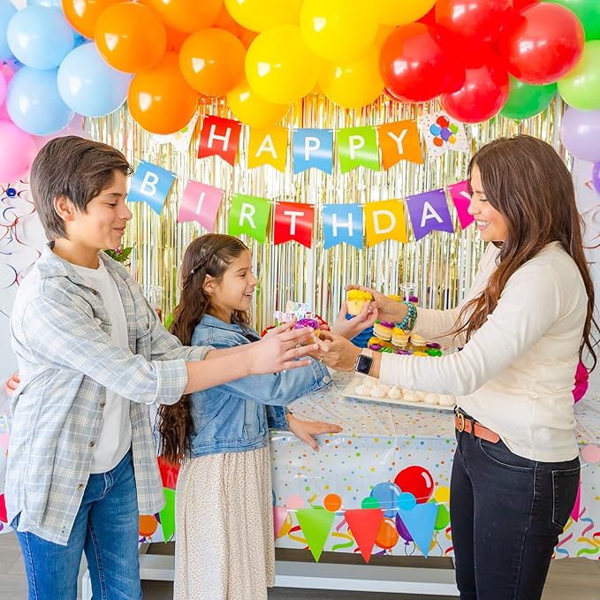 275 PC Colorful Birthday Party Decorations for Boy, Girl- Rainbow Party Supplies, Happy Birthday Banner, Balloons Garland Arch Kit Tablecloth Honeycomb Cake Topper Plates Cups Napkins Straws, 25 Guest