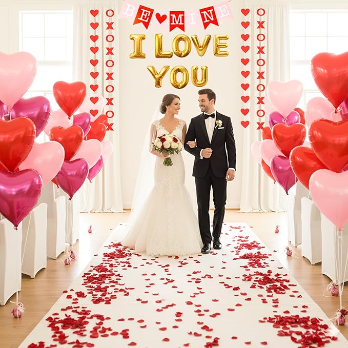 Auihiay Valentines Day Decorations Kit - 236 Inch Hearts LED String Lights, 2000 Rose Petals, XO Heart Garland, I LOVE YOU Light Board & Heart Foil Balloons for Valentine Proposal Wedding Anniversary