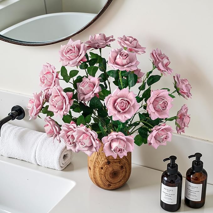 Artificial Flowers Artificial Roses Fake Roses 23.2In 20PCS Long Stem Artificial Flowers for Tall Vase Silk Rose Suitable for Indoor Wedding Party Decor Valentine's Day DIY Bouquet Spring,Pink