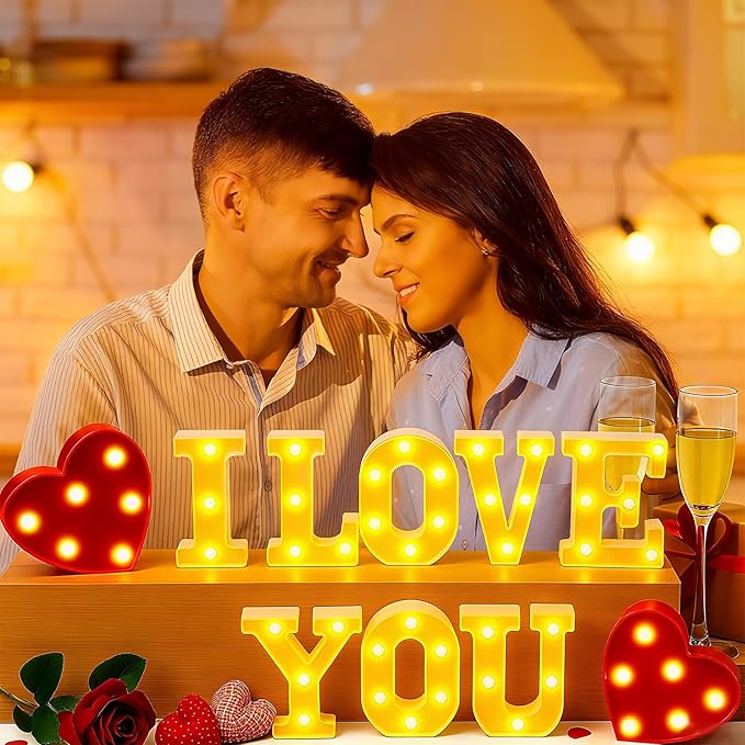 Honoson 10 Pcs I Love You Light up Sign Valentine Decoration Anniversary Present Romantic Heart LED Letters Lights for Valentine Day Wedding Engagement Boyfriend Girlfriend Lover Special Night Party