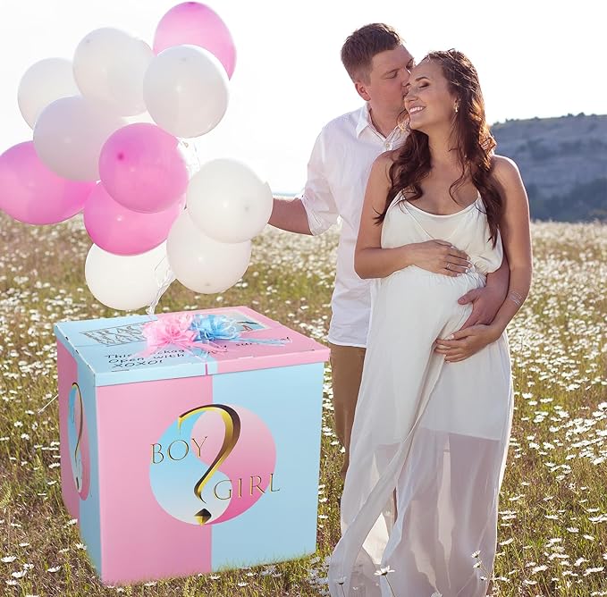 AmazingSpark 28in Jumbo Gender Reveal Gift Box Kit with Oversized Box Giant Pull Bows for Gender Reveal Baby Shower Birthday Party Decor (Boy or Girl 2)