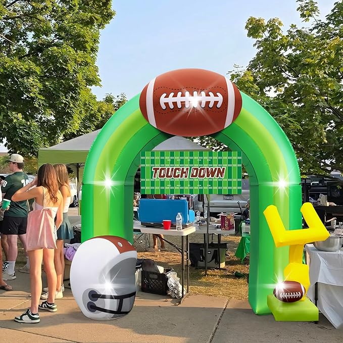 Eyourlife 9FT Football Party Decorations for Game Day Blow Up with Helmet Built in LED Lights Goal Post for Yard Giant Balloon Photo Prop for Gift Light Green Football Inflatable Arch