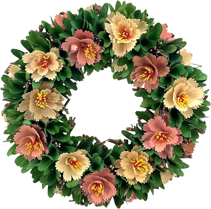 Galt International 18" Spring Woodchip Flower Wreath - Multicolor, Round, 18" x 18" x 3.5" - Handcrafted, Eco-Friendly, Year-Round Decor for Front Doors, Walls, Mantels & Entryways for Any Occasion