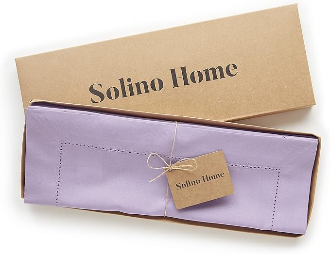Solino Home Cloth Placemats Set of 4 - Cotton Linen Hemstitch Lavender Ice Placemats 14 x 19 Inch for Valentines, Spring, Easter