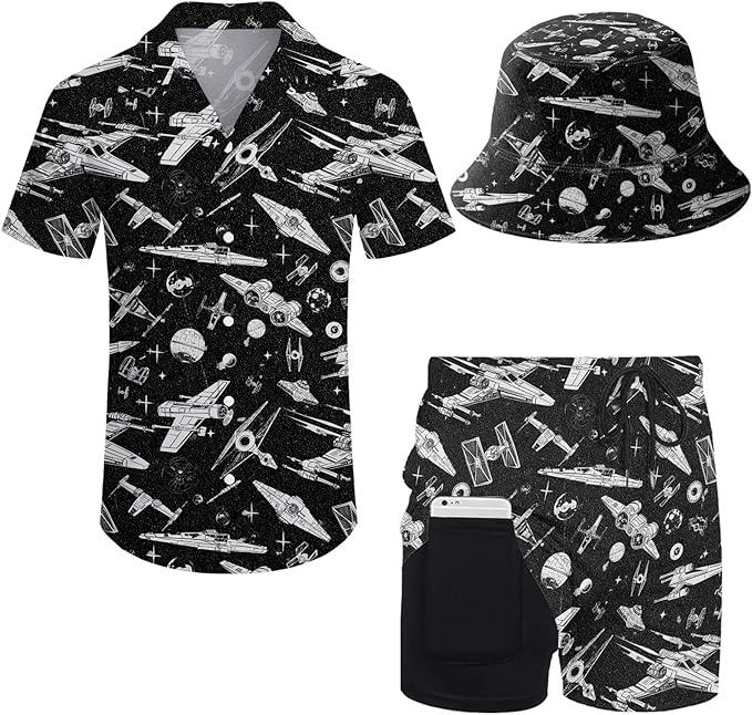 Men's Hawaiian Shirt and Shorts Set 2 Piece Beach Outfits with Bucket Hats for Beach Days and Summer Vibes