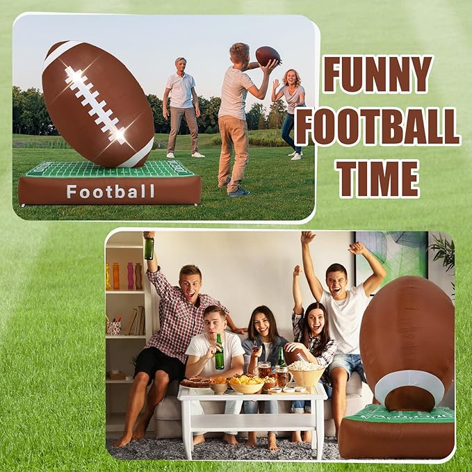 6ft Giant Jumbo Inflatable Football with Lawn Decoration Blow up Football with Built-in LED Light for Yard Game Day Large Sport Themed Party Holiday Birthday Party Decoration
