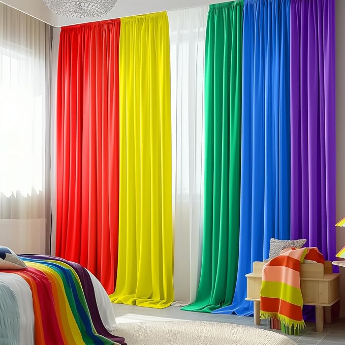 10x7FT Rainbow Backdrop Curtains, Wrinkle-Free Polyester Fabric with Rod Pockets, Colorful Party Decoration for Weddings, Birthdays, Engagements,Graduation and Holiday Photo Booth Props